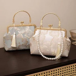 Women Handbag Pearl Embroidered Chain Shoulder Bags Vintage Chinese Style Wedding Party Clutch Bag Elegant Messenger bag