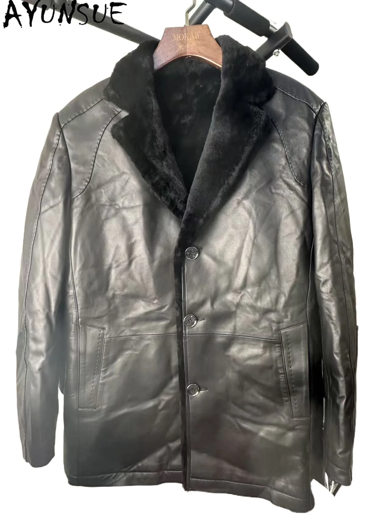 

AYUNSUE Real Sheepskin Fur Jacket Men Winter Clothes Warm Mens Coats Unique Coat Promotion Minor Flaws No Refund No Exchange