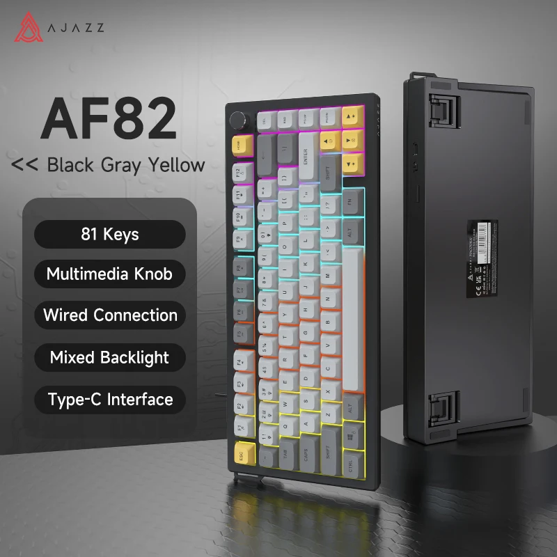 AJAZZ AF82 Bedraad membraantoetsenbord, gemengde achtergrondverlichting, 75% lay-out, 82 toetsen, werkt met Windows & Mac, voor kantoor en gaming