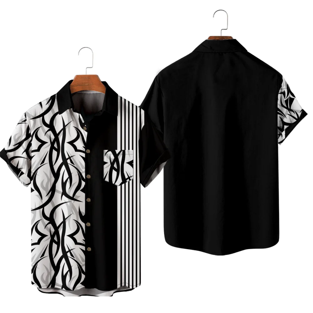 

Мужская повседневная рубашка с лоскутным принтом, крутая дизайнерская черно-белая модная летняя рубашка Y2K Hombre, большие размеры