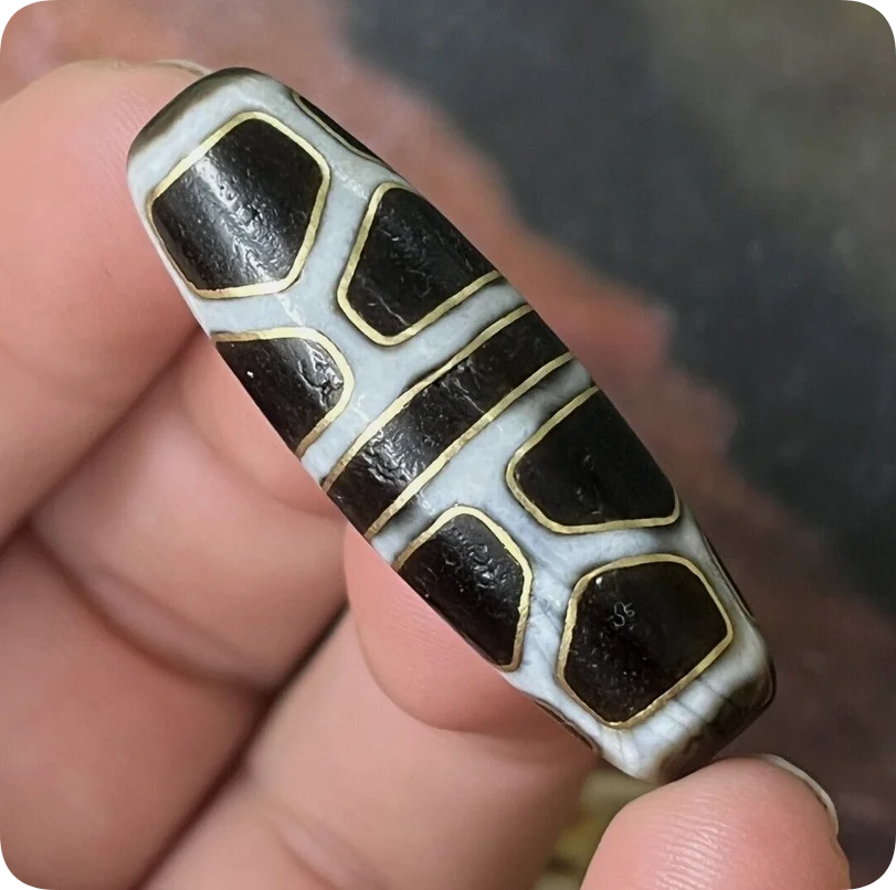 Tibetan black and white turtle shell longevity pattern dzi agate necklace 12x38