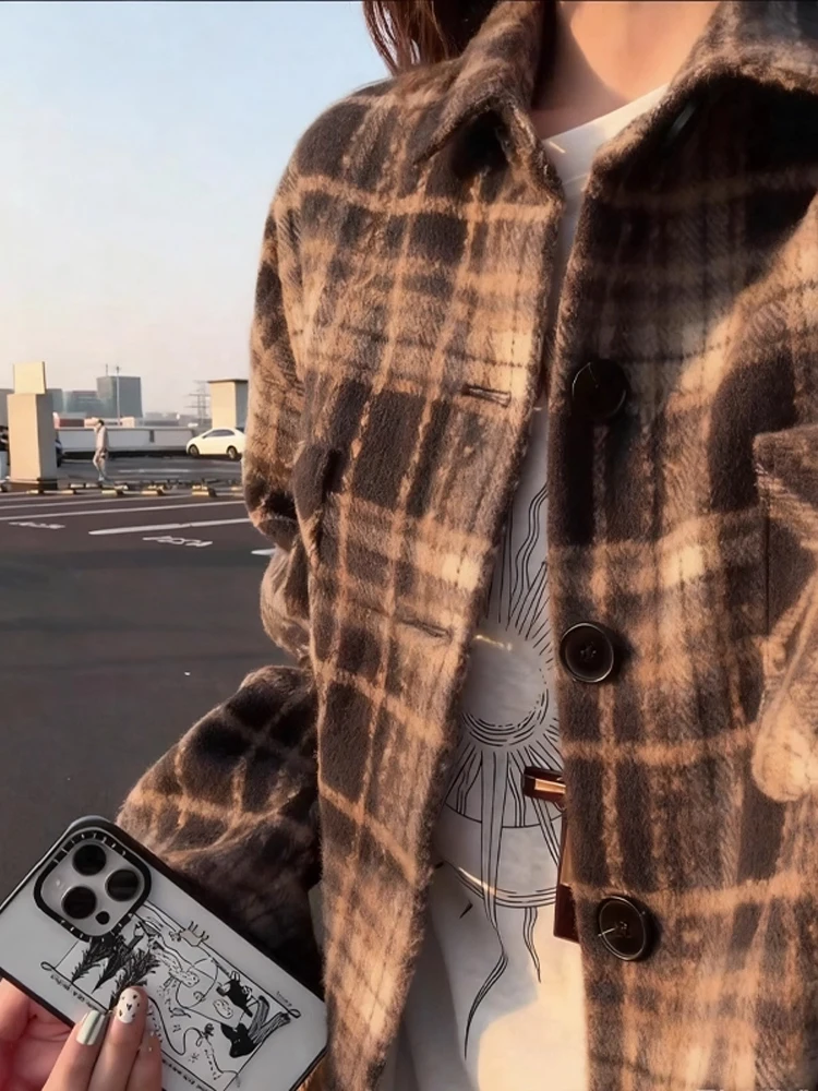 

Мужское шерстяное пальто Bla Plaid Flannel Long Sve Stand Fit Casual Sle Autumn Faion Cleanfit Vintage irt