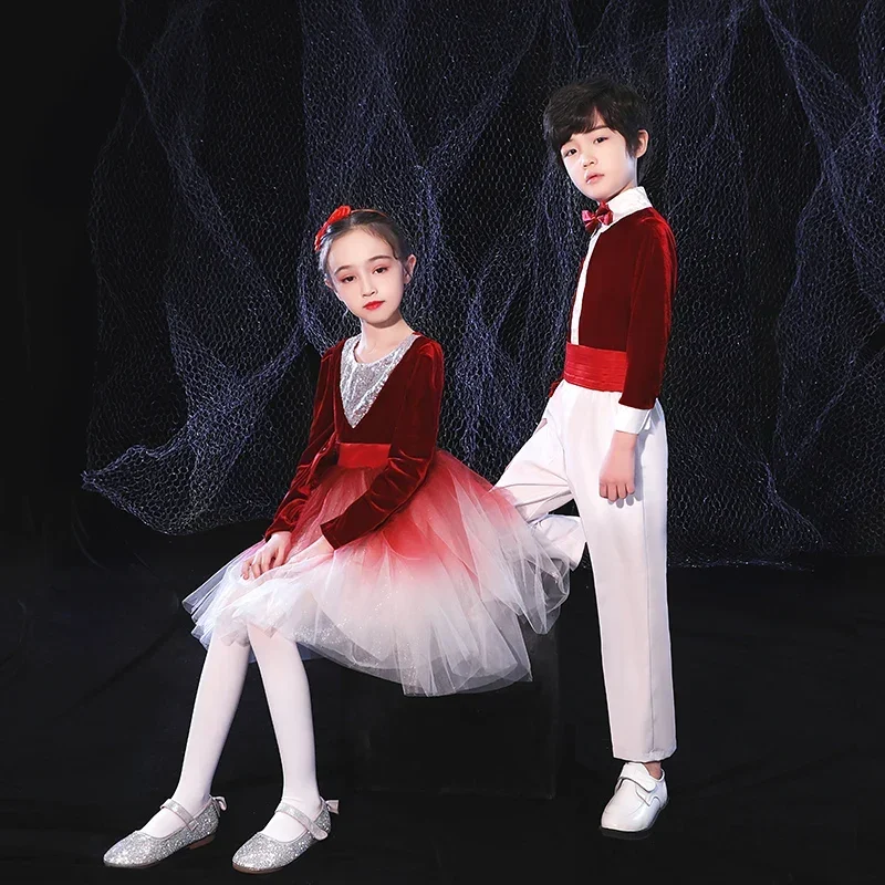 Costumi da coro per bambini Abiti per spettacoli teatrali Grande coro Ragazzo Ragazza Danza Abito da balletto Costume da recitazione per alunni della scuola