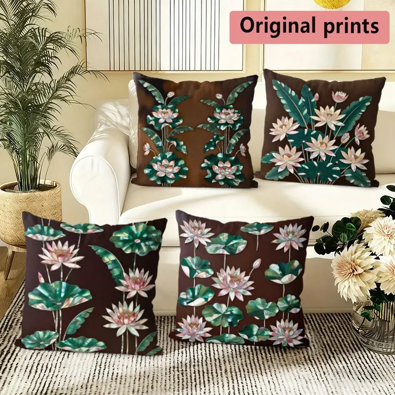 Vintage Lotus Floral Throw Pillow Covers Pattern Cushion Cover Suitable for Sofa Bedroom Car Pillow Cover