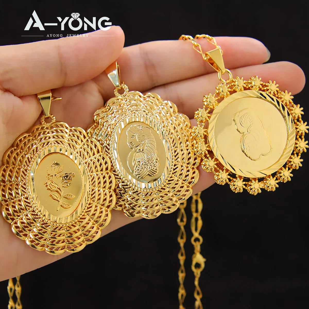 Fashion Arab Gold Color Pendants 18k Gold Plated Punk Hip Hop Big Pendant for Womens Mens Creativity Party Jewelry Gifts