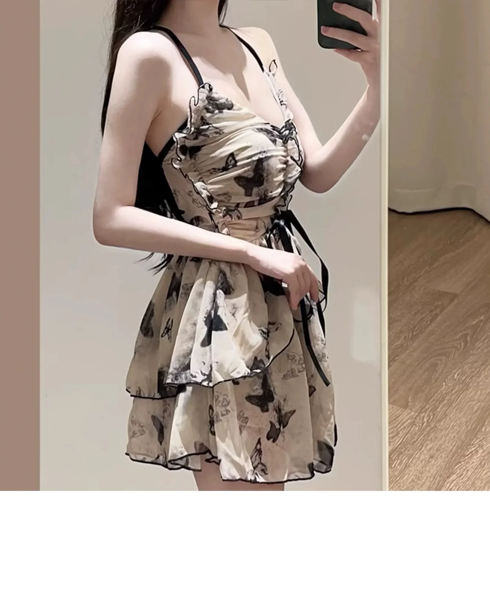 sexy Korean fashion conservative swimsuit one piece vintage butterfly print mini dress culottes bikinis padded swimwear biquini
