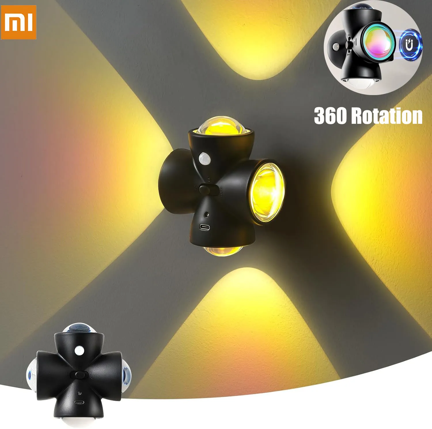 xiaomi-led-ナイトライト-モーションセンサー付き-充電式-サンセットプロジェクター-ウォールランプ-360-回転-ワイヤレス-部屋の雰囲気ライト用