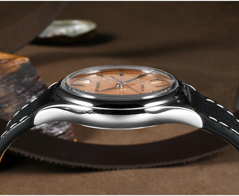 산 마틴 남자 자동 시계 37mm 럭셔리 기계식 손목 시계 사파이어 10ATM 방수 3D 질감 다이얼 ST1812