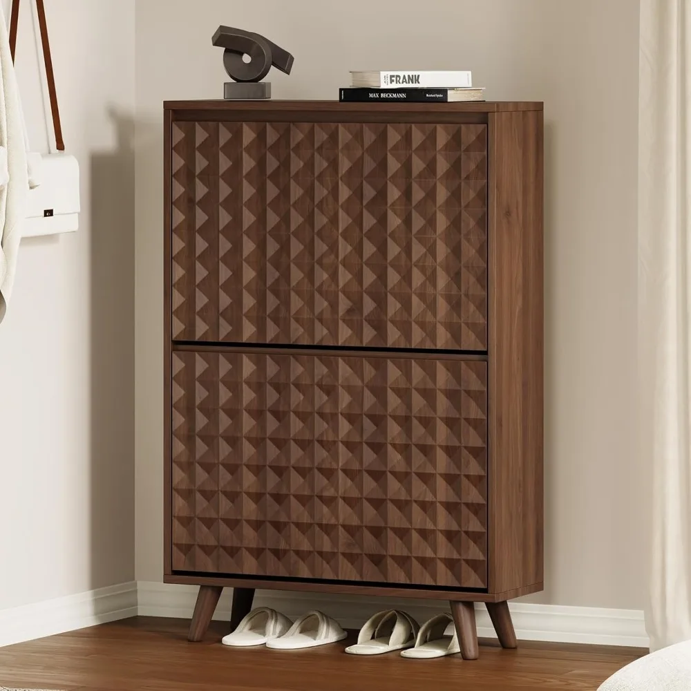 

Shoe Cabinet - Shoe Storage Cabinet for Entryway with 2 Flip Drawers, Shoe Storage Organizer, Modern Diamond-Shaped Panel