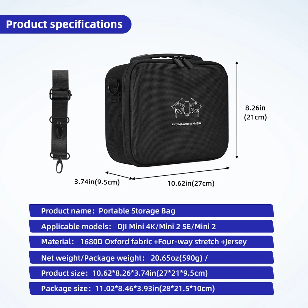 حقيبة حمل محمولة حقيبة سفر واقية مضادة للصدمات مع حزام كتف حقيبة سفر محمولة لـ DJI Mini 4K/Mini 2 SE/Mini 2