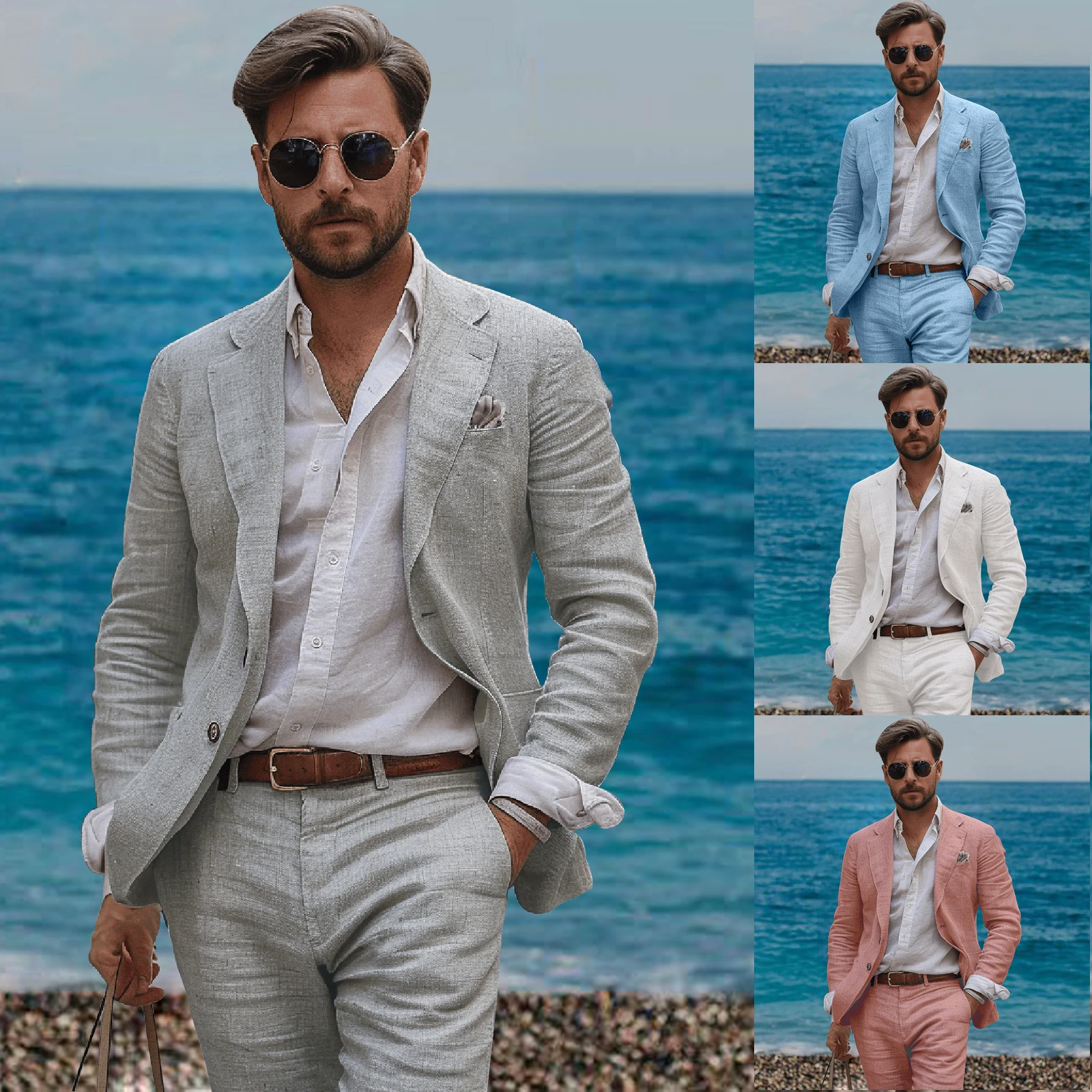 

Льняные повседневные костюмы для мужчин Slim Fit Летний пляжный однотонный костюм Смокинг Trajes Para Hombre Ensembles De Blazers Мужские костюмы на заказ