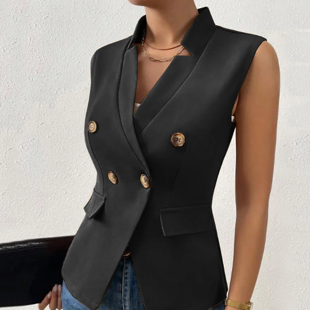 Double Breasted Women\'s Tailored Vest Fashion Matching Items Jackets Gun-barred V-neck Vests for Women Vintage New in Coats Best