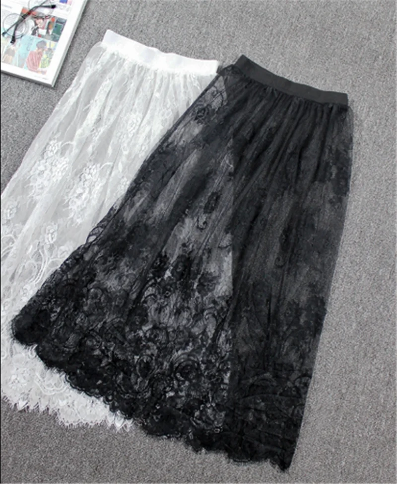 2023 New Fashion Summer Slips Women Casual Lace Transparent Midi Long Skirts Ladies Basic Skirt petticoat Underskirt