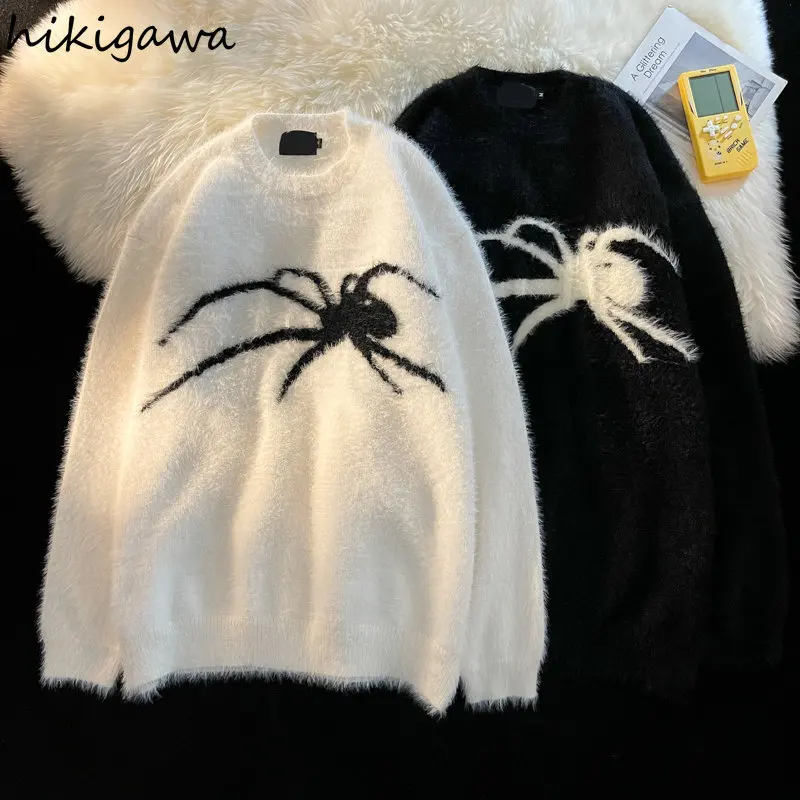 Spider Sweater for Women Pull Femme Vintage Thicked Fashion Jumper Ropa Mujer Korean Knitting Casual Oversized Y2k Pullovers