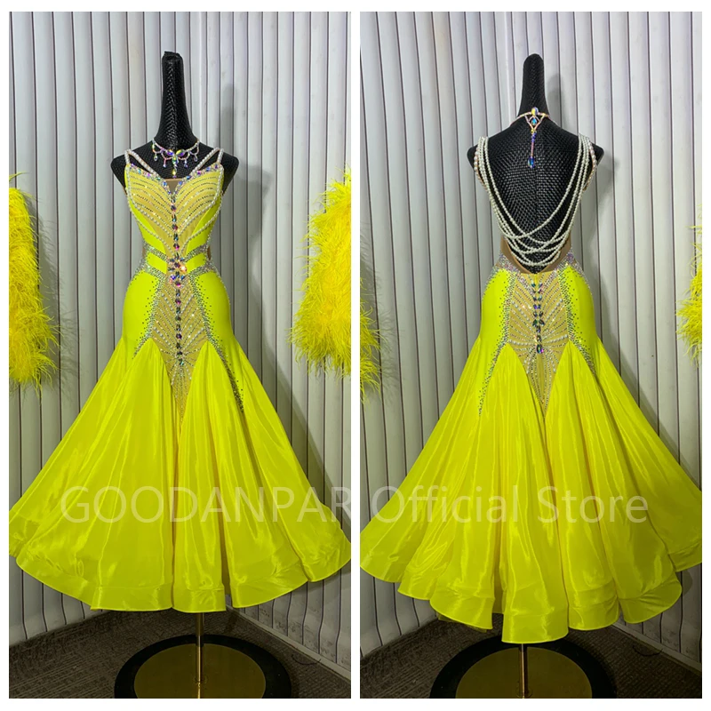 

Платье для бальных танцев GOODANPAR, стандартное платье для бальных танцев, костюм для соревнований, одежда для бальных танцев, желтая