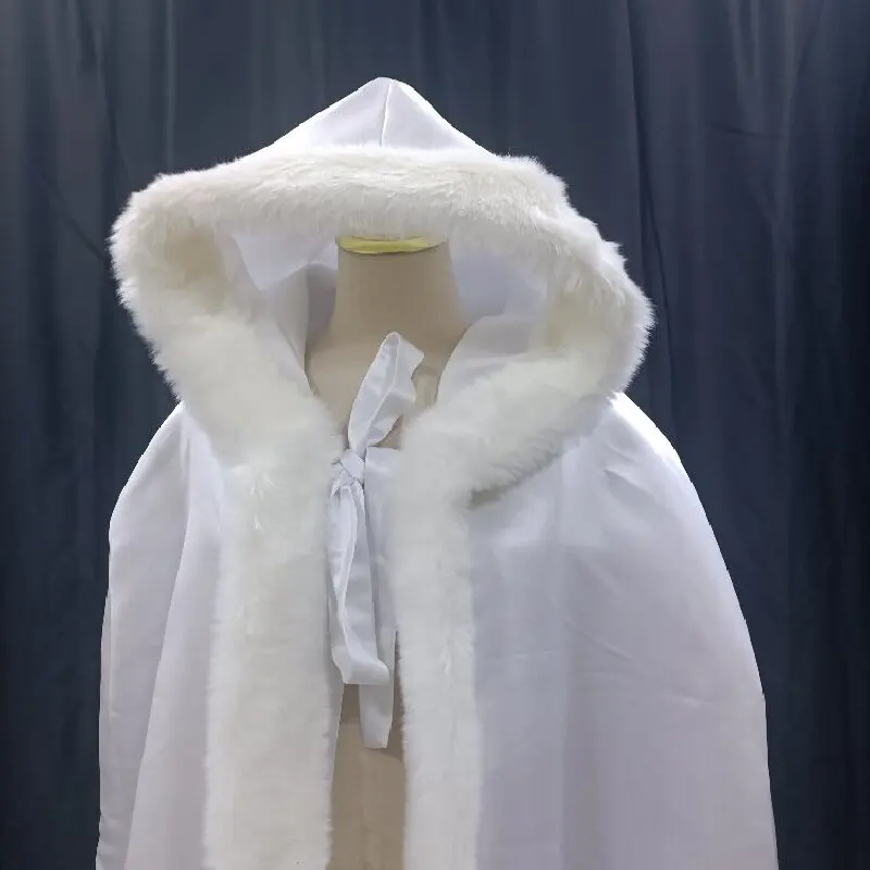 Winter warm bridal cloak, white/ivory fur shawl, bridal wedding accessories, fake fur trimmed hooded jacket wedding accessories image 5