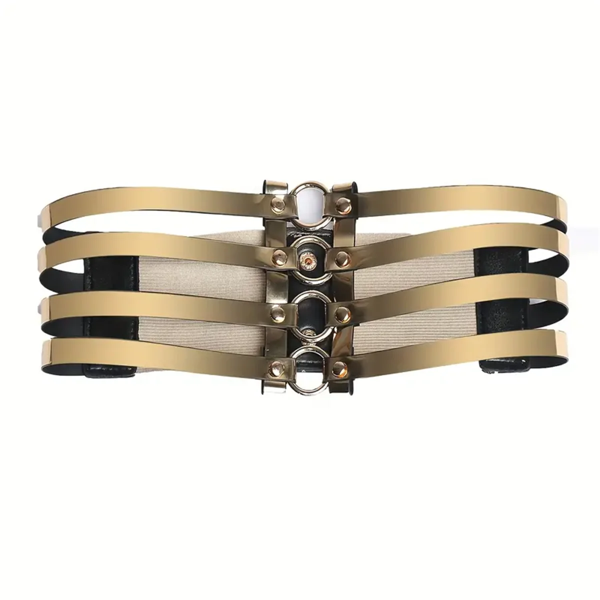 Personalizado oco Out Golden Elastic Cinto, Street Punk Estilo Cintura, Adequado para Festa