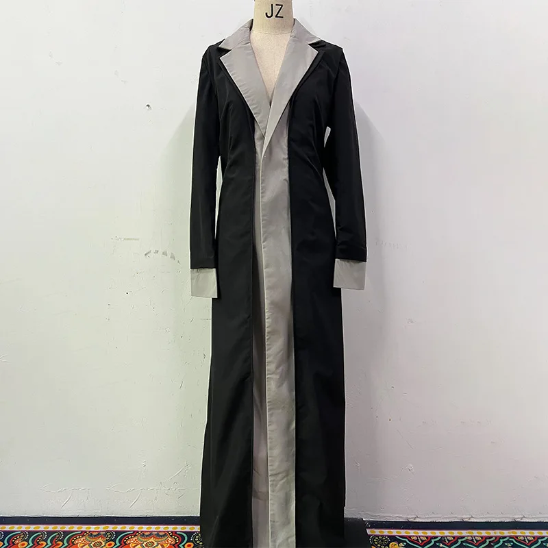 DFDG Colletto ribaltabile Falso in due pezzi Splicing 2025 Primavera Nuove donne Stile lungo Pavimento Trascinando Design Giacca di alta qualità