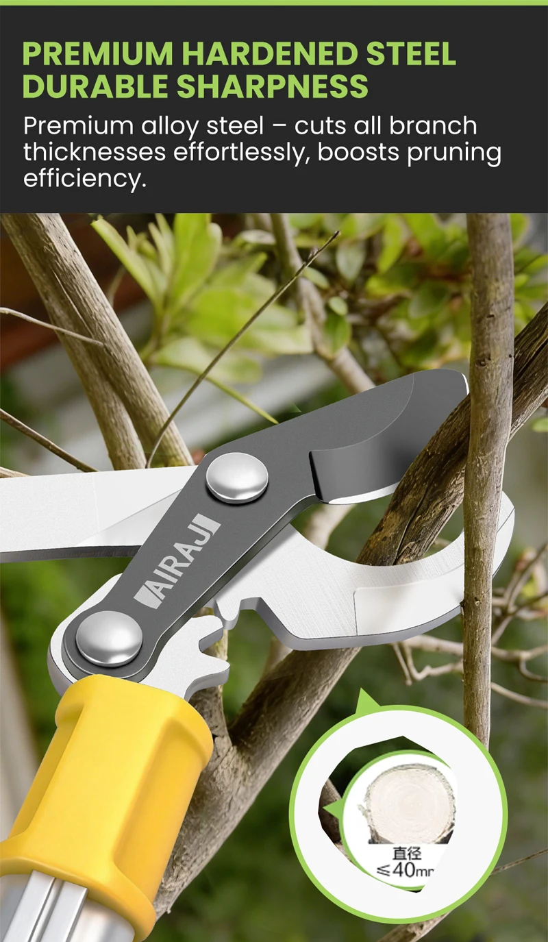 AIRAJ Ausziehbare Aluminium-Gartenschere, Große Öffnung mit Gezahnten Klingen, Effiziente Gartenschere für Äste - SK5-Klinge – Detail 2