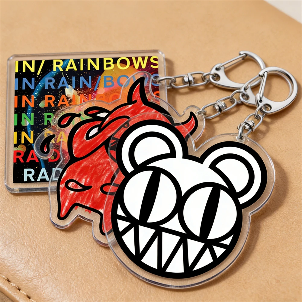 Popular Indie Band Keychains for Women Accessories Thom Yorke Ok Computer in Rainbows Alternative Creep Music Keyring Fans Gifts