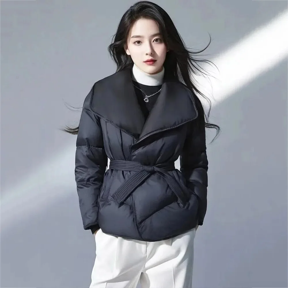 European Style Suit Collar Short Jacket Women Autumn Winter 2026 New Fashion Waist Cinching Slim Fit Warm Parkas Top