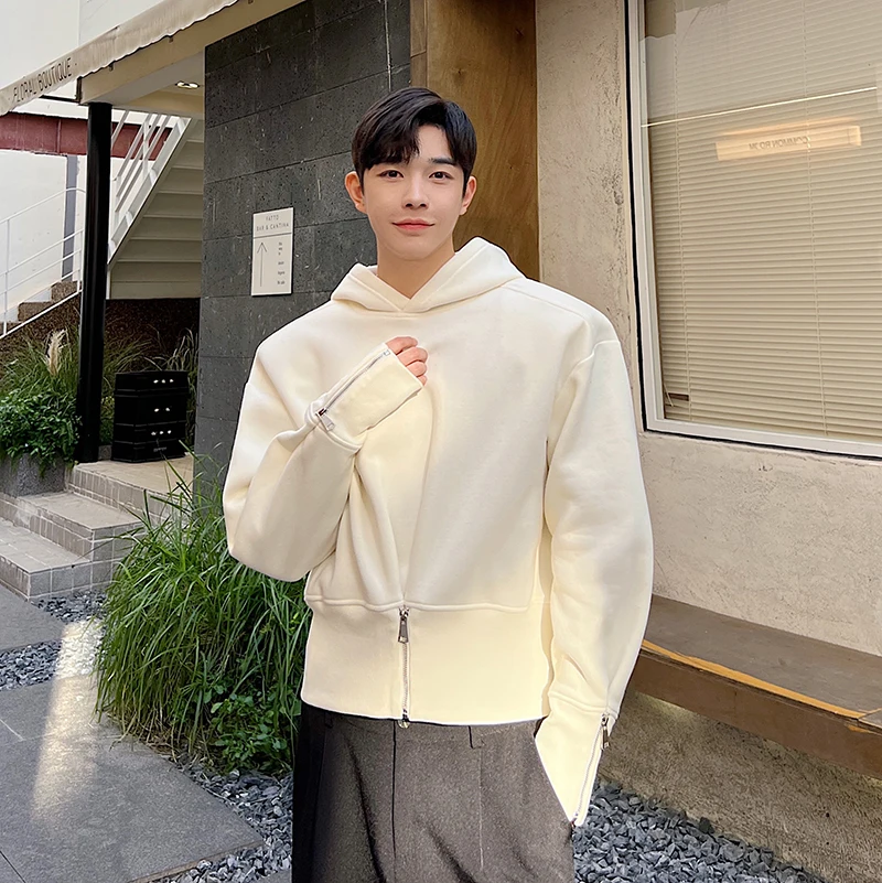 

Зимняя толстовка с капюшоном на подкладке Thiened Fce, мужская толстовка свободного кроя на молнии, дизайн в Корейском стиле, молодежный повседневный топ, подушечки с добавлением