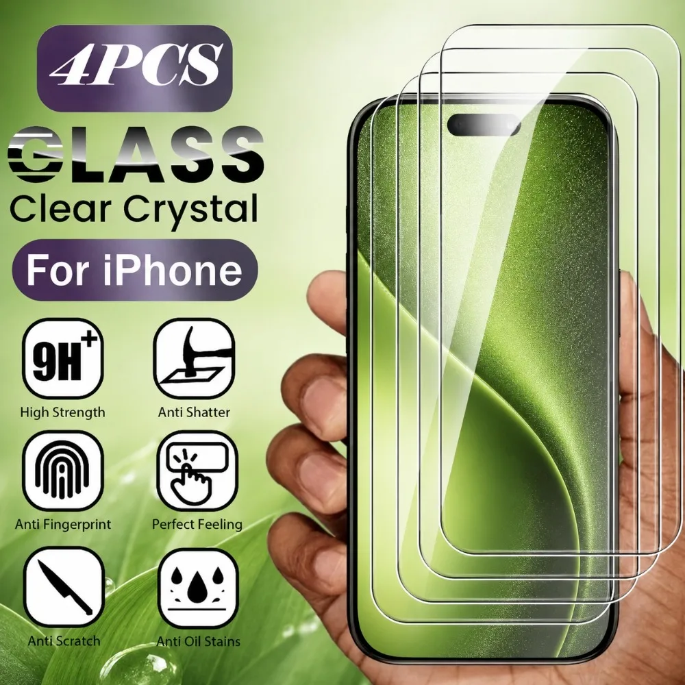 4er-Set HD Volltransparentes Panzerglas für iPhone 17 16 15 14 Pro Max Air 16e 17e Displayschutzfolie für iPhone 13 12 11 Pro 15 14 Plus