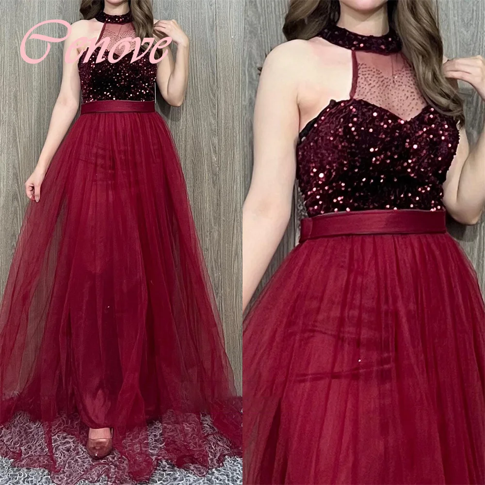 Cenove 2024 Arab Dubai Halter Neckline Prom Dress Floor-Length With  SLeeveless Evening Fashion Elegant Party Dress For Women