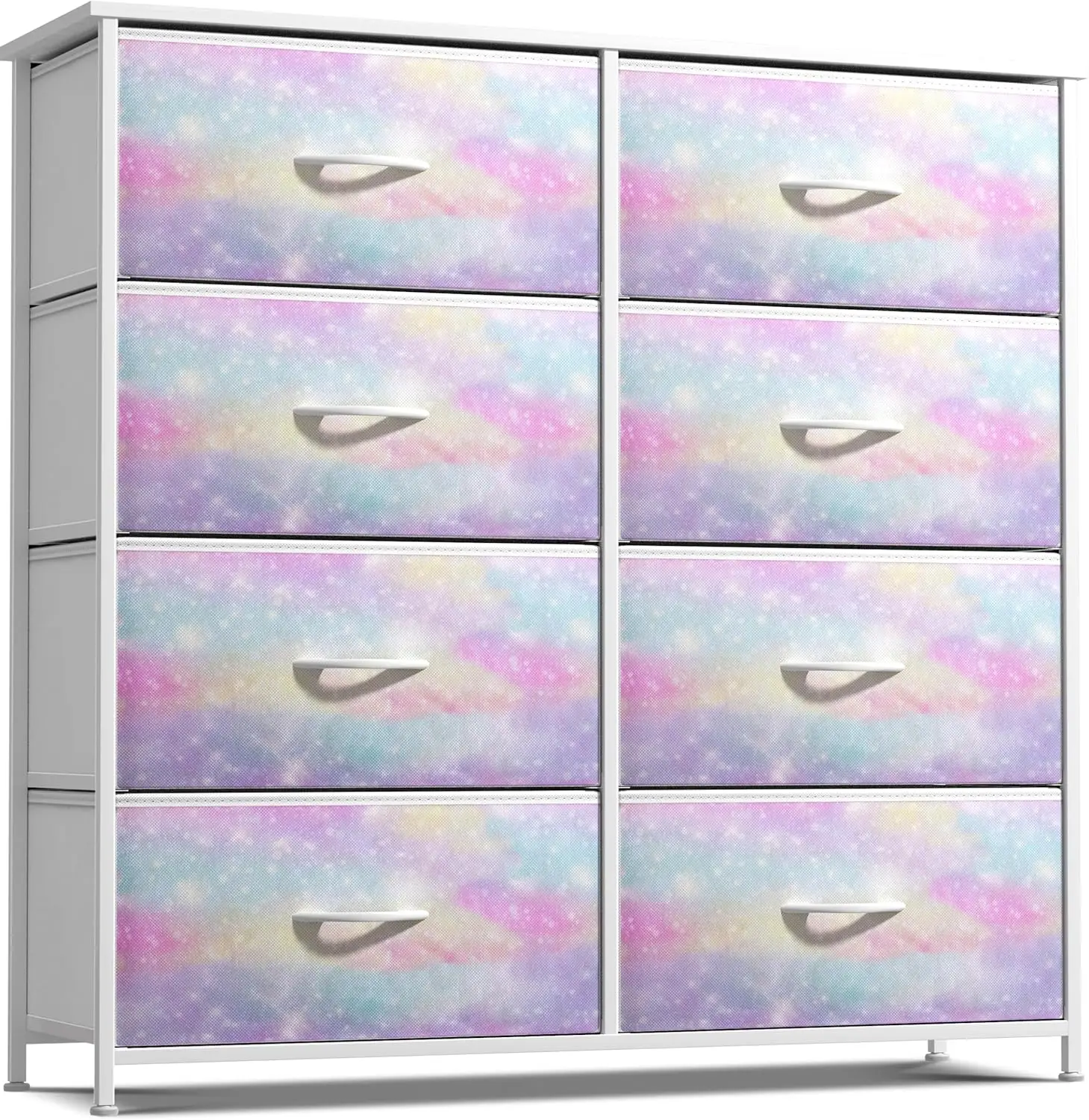 Kids Dresser With 8 Drawers - Storage Chest Organizer Unit Nightstand - Steel Frame, Wood Top, Tie-Dye Fabric Bins For Clothes