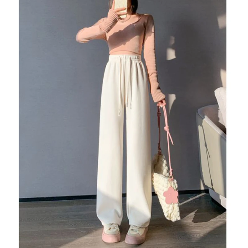 2025 мешковатые повседневные широкие брюки для девочек, Лидер продаж, классические женские брюки с высокой талией, женские однотонные брюки на шнурке