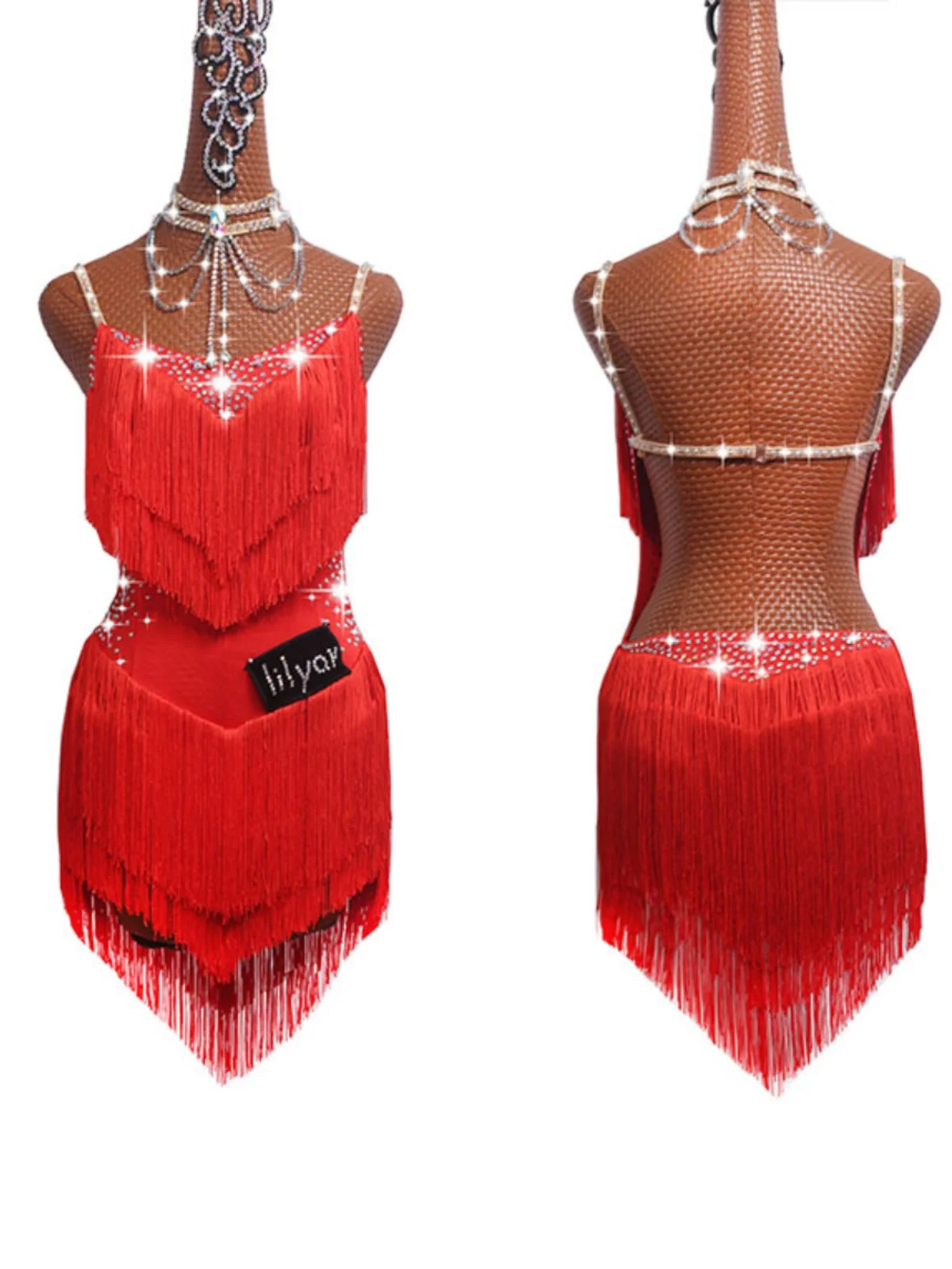 

Новое стандартное платье для выступлений на латинских танцах, сексуальные подтяжки, горный хрусталь с открытой спиной, утягивающая юбка и высокая юбка с кисточками