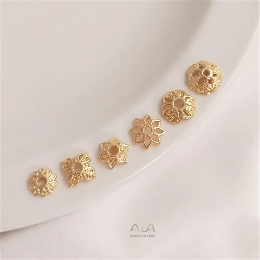 14K Gold Plated Six star small Daisy flower holder hollow flower cap bead holder separated bead piece DIY accessories