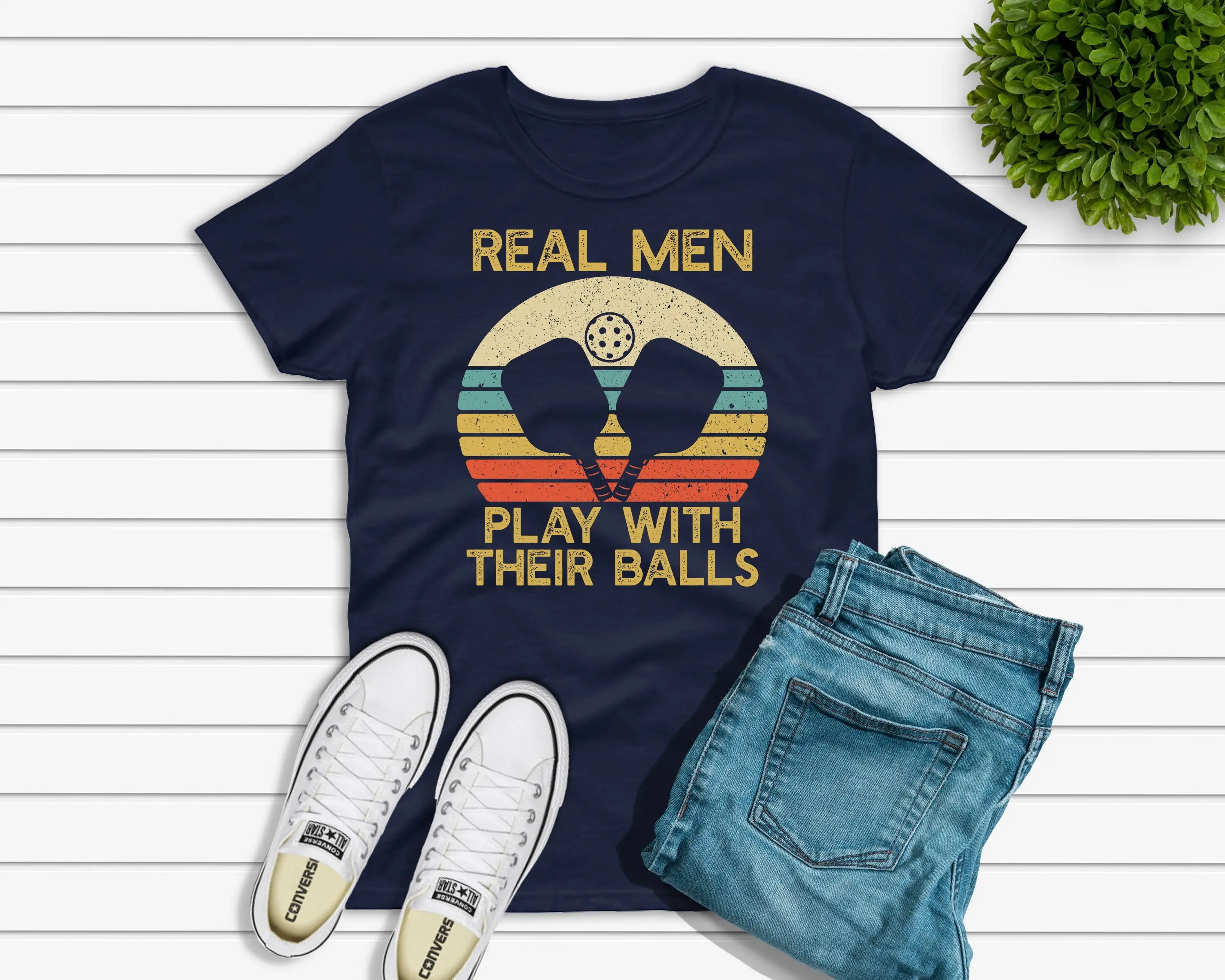 Real Men Play With Their Balls Funny Pickleball T Shirt For Player Pickle Ball Dad