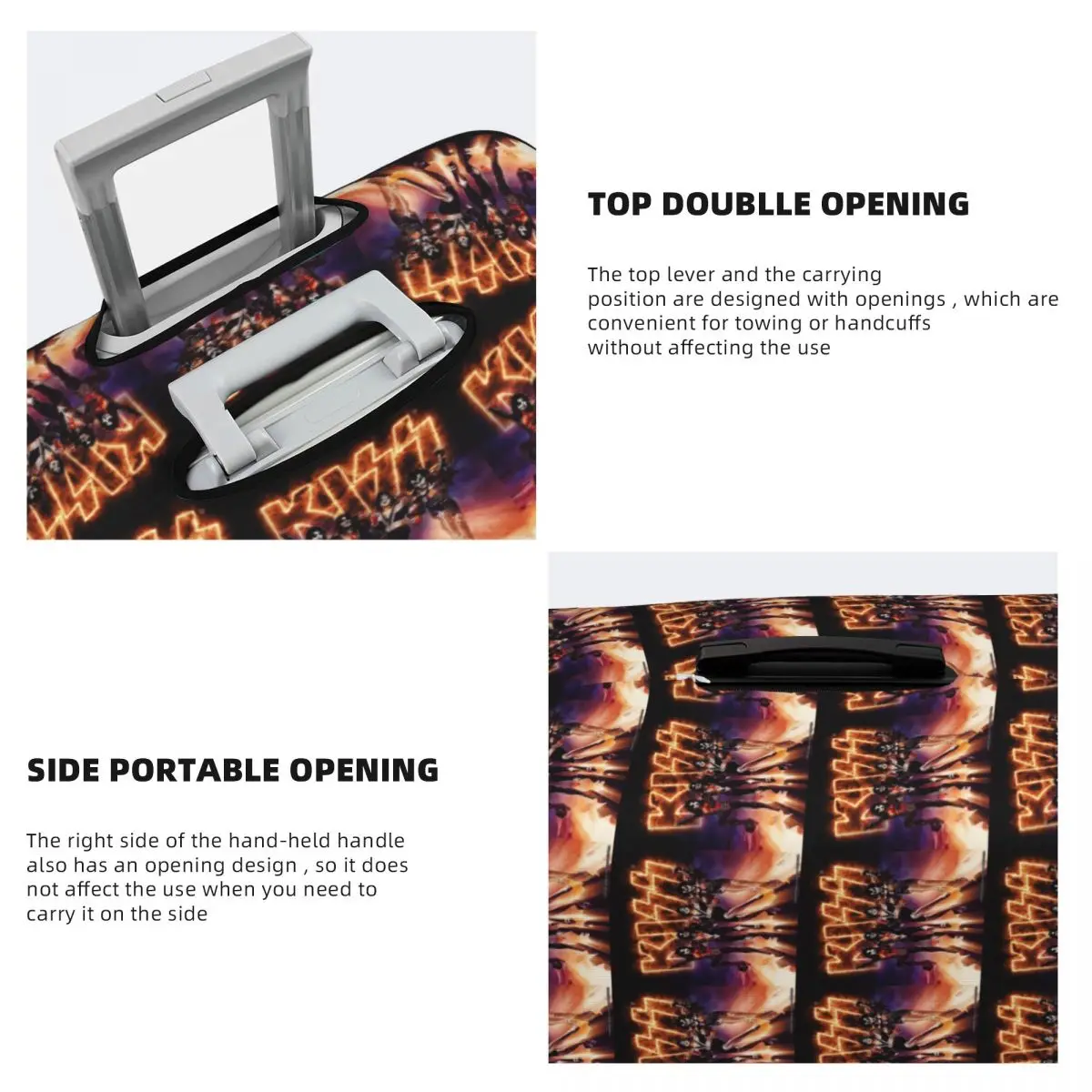 KISS The Band - Destroyer Fire Log غطاء حقيبة حماية مرن لحماية أمتعة السفر مقاس 18-32 بوصة