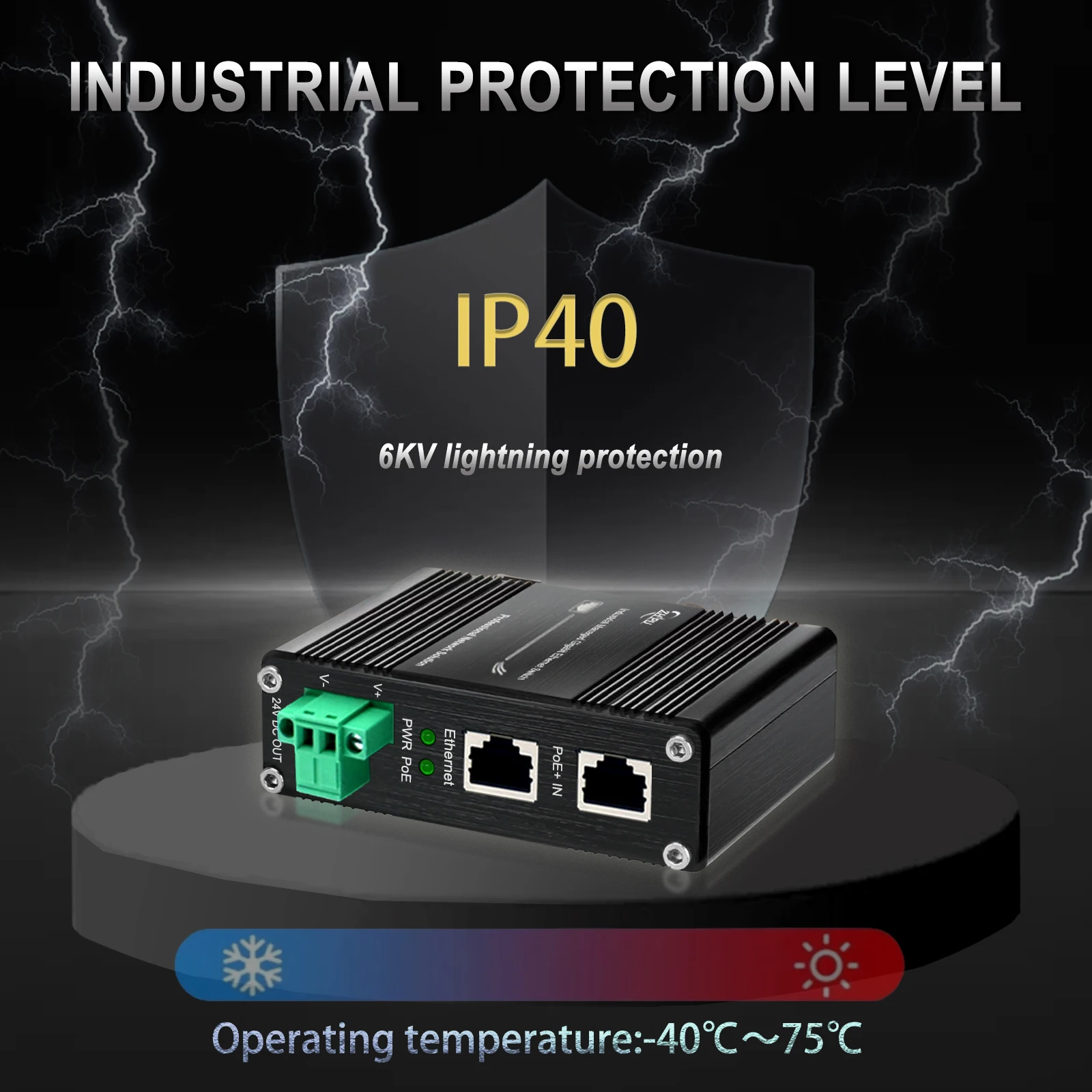 Mini przemysłowy rozdzielacz PoE Gigabit Ethernet IEEE802.3af/at/bt Wejście 12/24/36VDC i wyjście PoE 30/90W, szyna Din i uchwyt ścienny