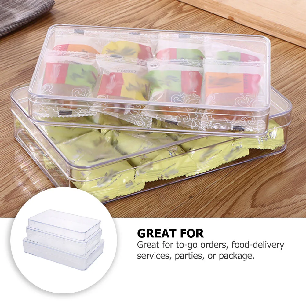 

3Pcs Plastic Storage Box Simple Design Tight Closure for Snacks Bakery Goods Food Container Transparent Plastic Storage Box