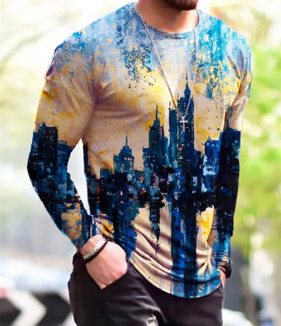 Vintage Punk Street Style Men\'s Long Sleeve T-Shirts Spring Autumn 3D Printing Youthful Vitality Tops Tees Plus Size 6XL