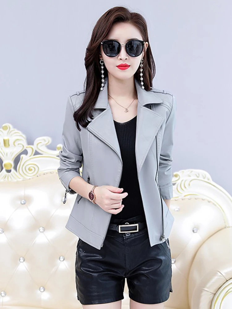   Ning 本革ジャケット レディース ショートスリーブ 2025 春秋 韓国版 バイク用シープスキンコート 厚手 S...