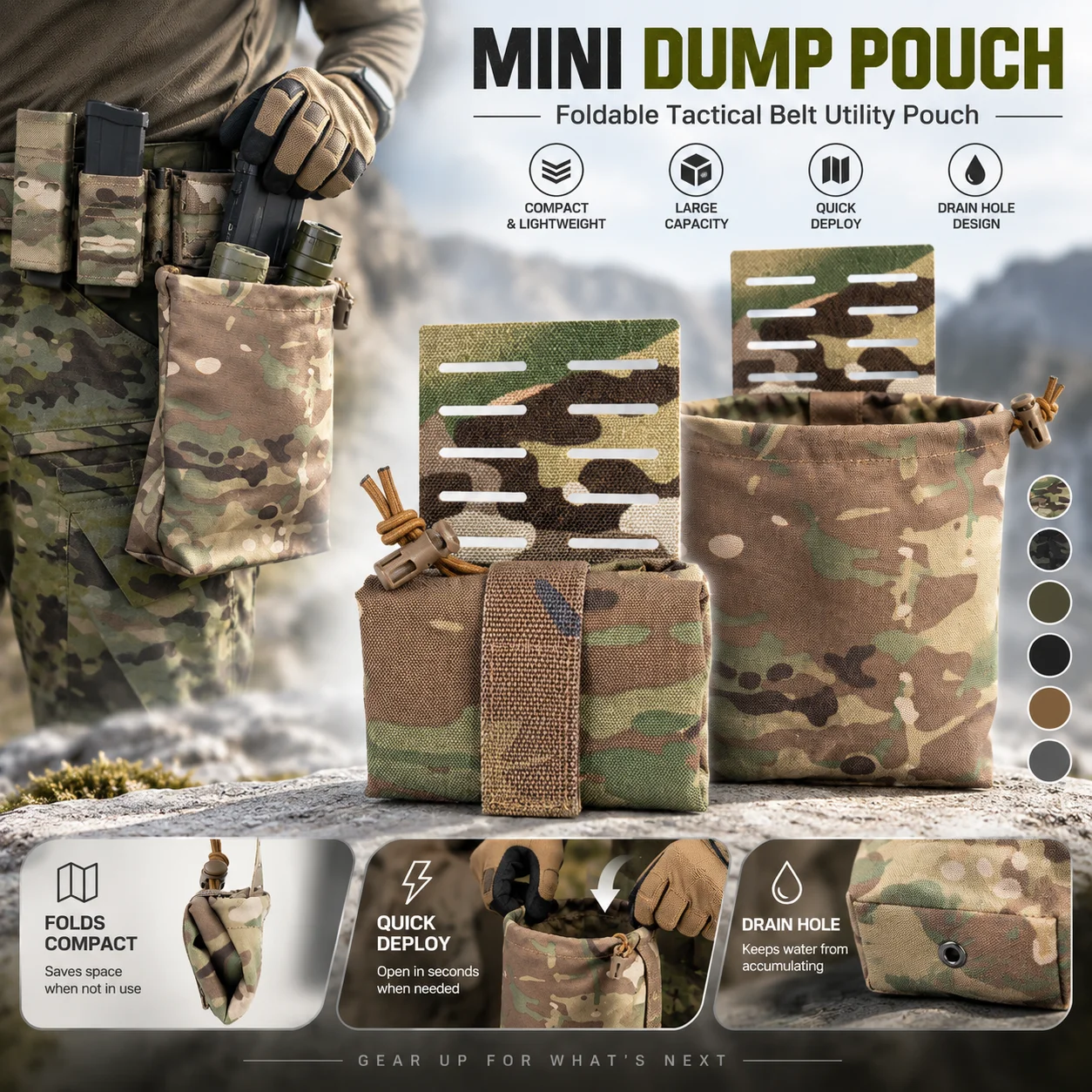Tactical MOLLE Mini Dump Pouch Platform Adapter Foldable Utility Storage Bag for Hiking Camping Outdoor Training Equipment Gear