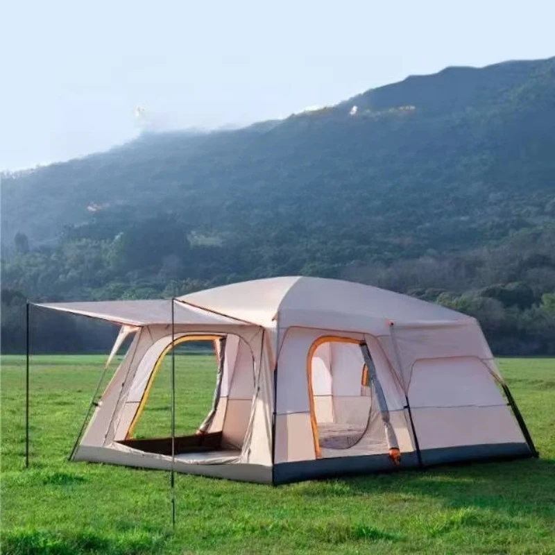 Two-bedroom One-living-room Large Tent Camping Equipment for 5-12 People Rainproof Thick Net Fabric Double-layer Folding Design