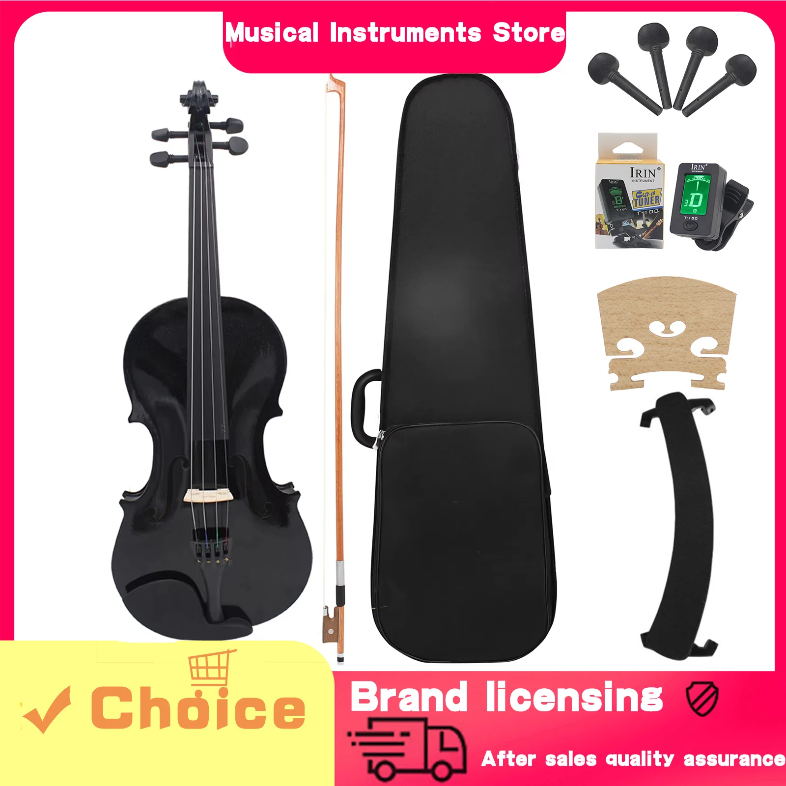 

4/4 Violin Black Solid Wood Violin Set with Cloth Case Bow Professional Stringed Instrument Violin For Performance Practice
