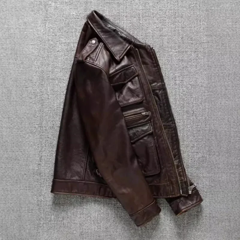 New Vintage Men\'s Leather Jackets Autumn Winter Casual Motorcycle Slim PU Jacket Biker Leather High Quality Fashion Overcoat