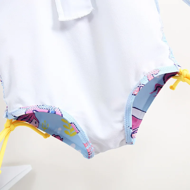 Girls Long Sleeve Cartoon Swimwear and Bathing Cap Summer Beach Bathing Suit two Piece Swimsuit Swimming Costumes for Children