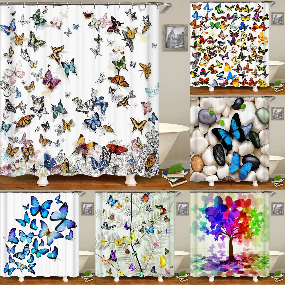 

Colorful Butterfly Feathers 3d Shower Curtains Bathroom Curtain With Hooks Waterproof 180x240 Polyester Cloth Decoration Screen