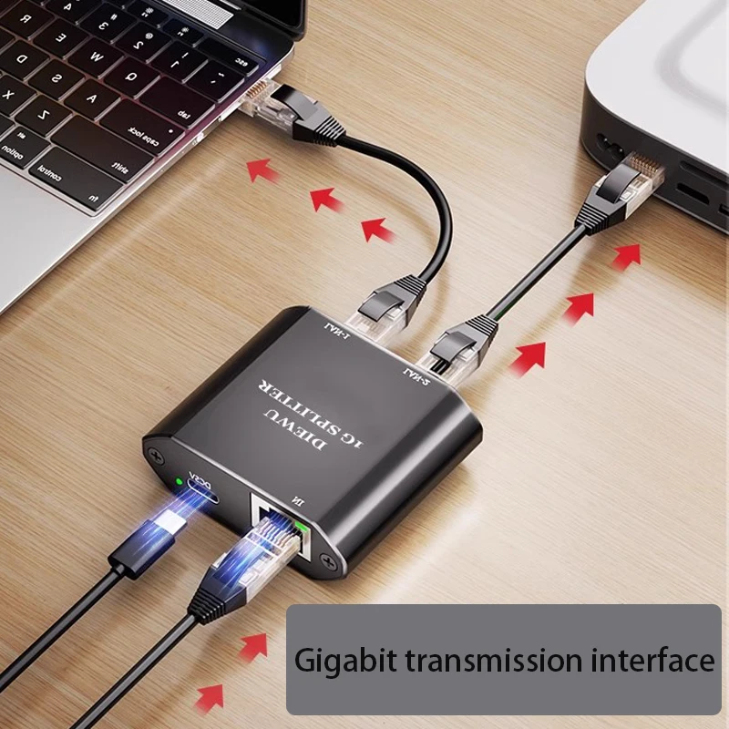 Internet Splitter Box, 1000Mbps, Plug and Play, Switch de Rede, Cabo de Rede Gigabit, Adaptador Splitter, RJ45 Ethernet