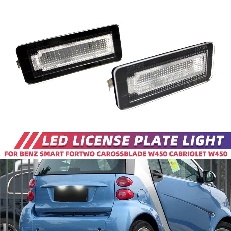 License Plate Lights 450 451 6500k for Smart Fortwo LED License Lights Plate White (Type 451) 18 LEDs 2007-2015