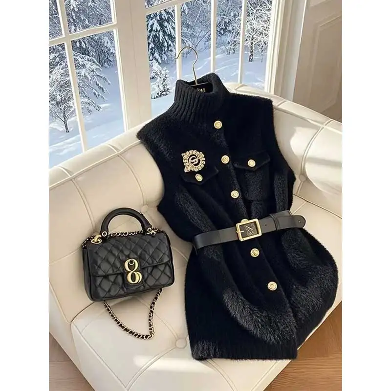 

Женская одежда, осенне-осенняя модная корейская офисная женская универсальная вязаная пуговица, однотонная женская тонкая майка, топ Te