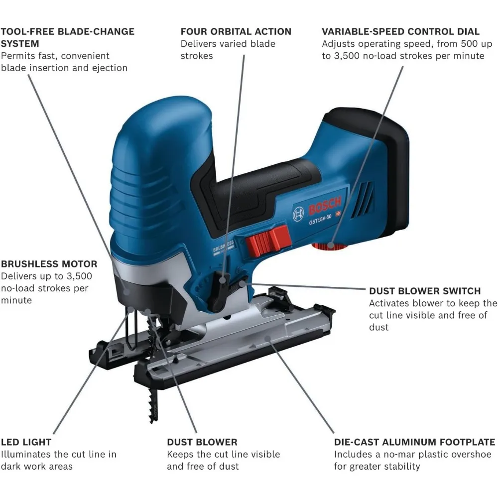 Imagem -02 - Brushless Barrel-grip Jig Saw Ferramenta Bare Gst18v50bn 18v