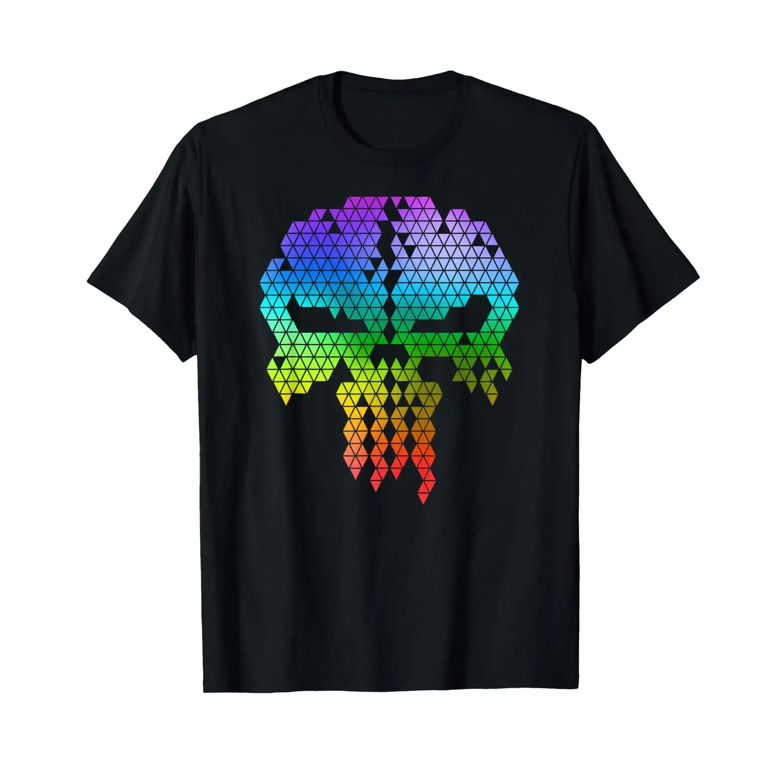Multicolor Fluorescent Digital Skull T Shirt black vintage Washed graphic Versatile Stylish Top For Everyday Wear homme