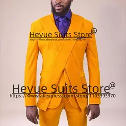 Handsome Orange Prom Men Suits Slim Fit High Qublity Groom Tuxedos Formal Party 2 PCS Sets Fashion Male Blazer Trajes De Hombre